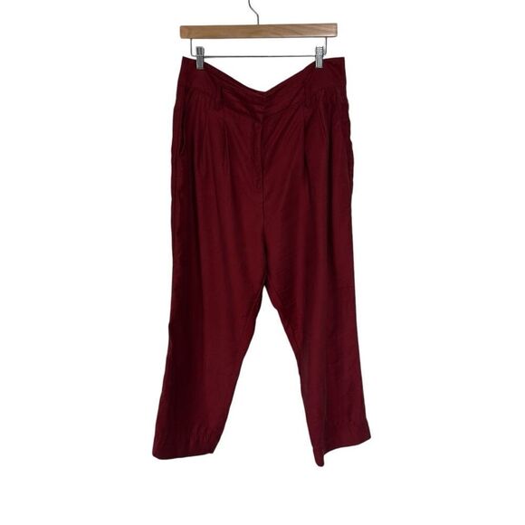 H&M Lyocell Red High Rise Pleated Trousers, 14 - Picture 2 of 10